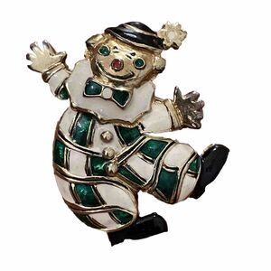 Gontie Paris Gold Tone Enameled Harlequin Clown Brooch Pin Vintage 1208